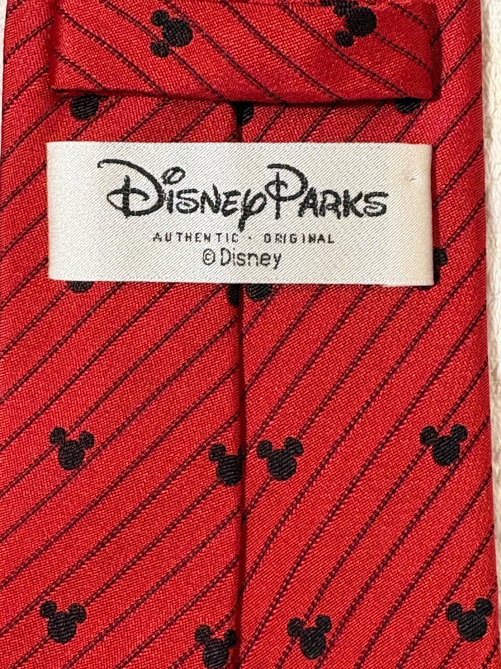 Disney Parks Mickey Mouse Silk Necktie Red Diagonal Stripe